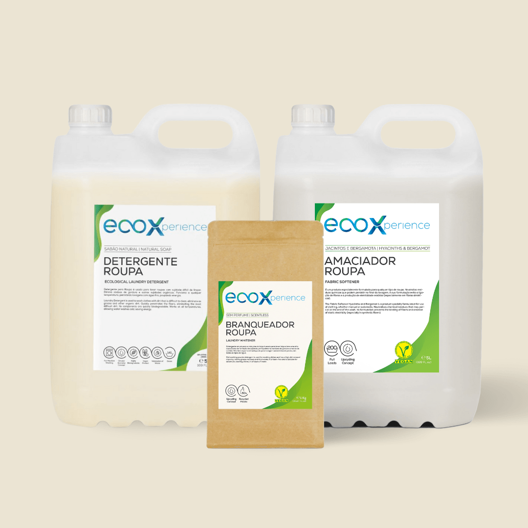 Kit de detergentes de roupa EcoX: detergente sabão natural + amaciador jacintos e bergamota + branqueador da roupa