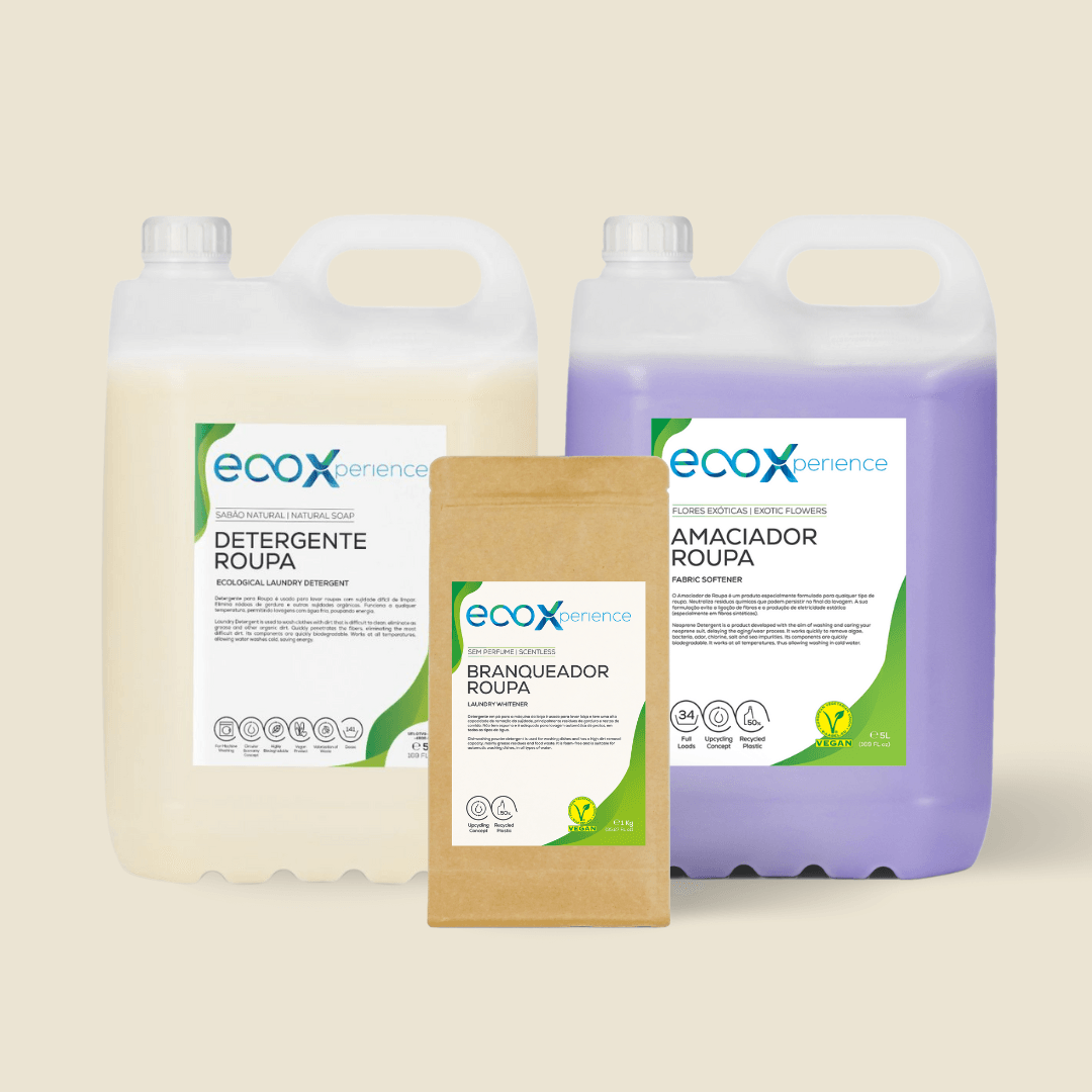 Kit de detergentes de roupa EcoX: detergente sabão natural + amaciador flores exóticas + branqueador da roupa