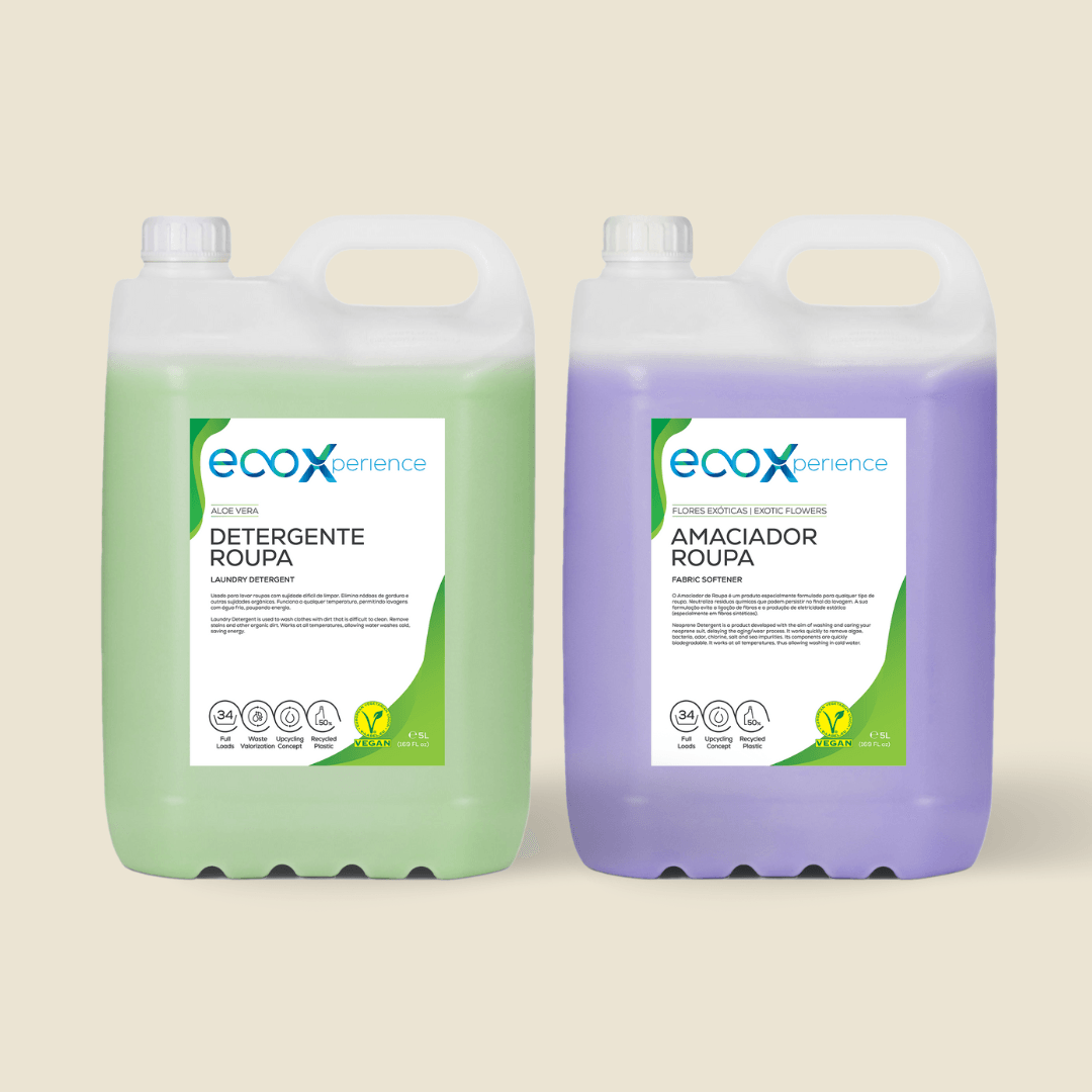 Kit de detergentes de roupa EcoX: detergente aloe vera + amaciador flores exóticas