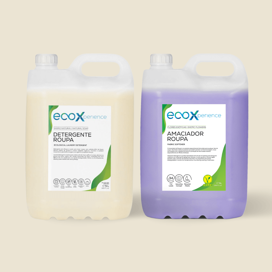 Kit de detergentes de roupa EcoX: detergente sabão natural + amaciador flores exóticas